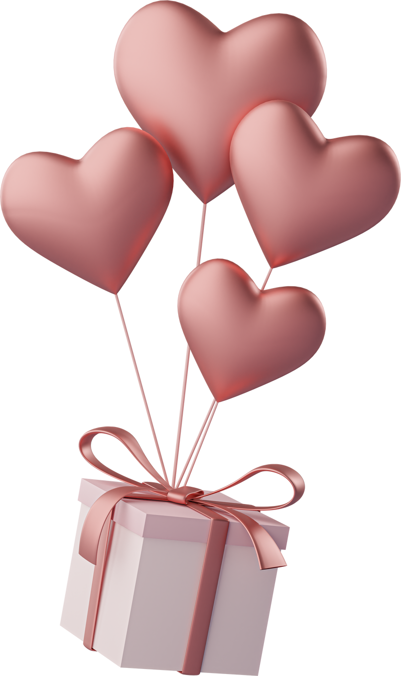 Gift Box with Pink Hearts Balloons 3D Cutout